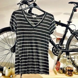 Two-Tone Grey Striped V-Neck